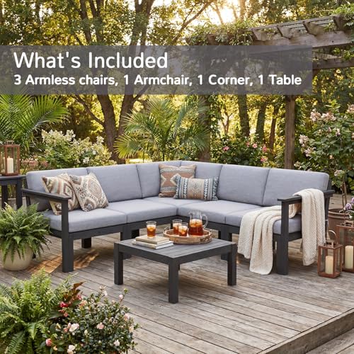 6-Piece Patio Sectional Sofa Set, Modular Outdoor Furniture Set - All-Weather Waterproof HIPS Frame & Quick-Dry Olefin Cushions, Black