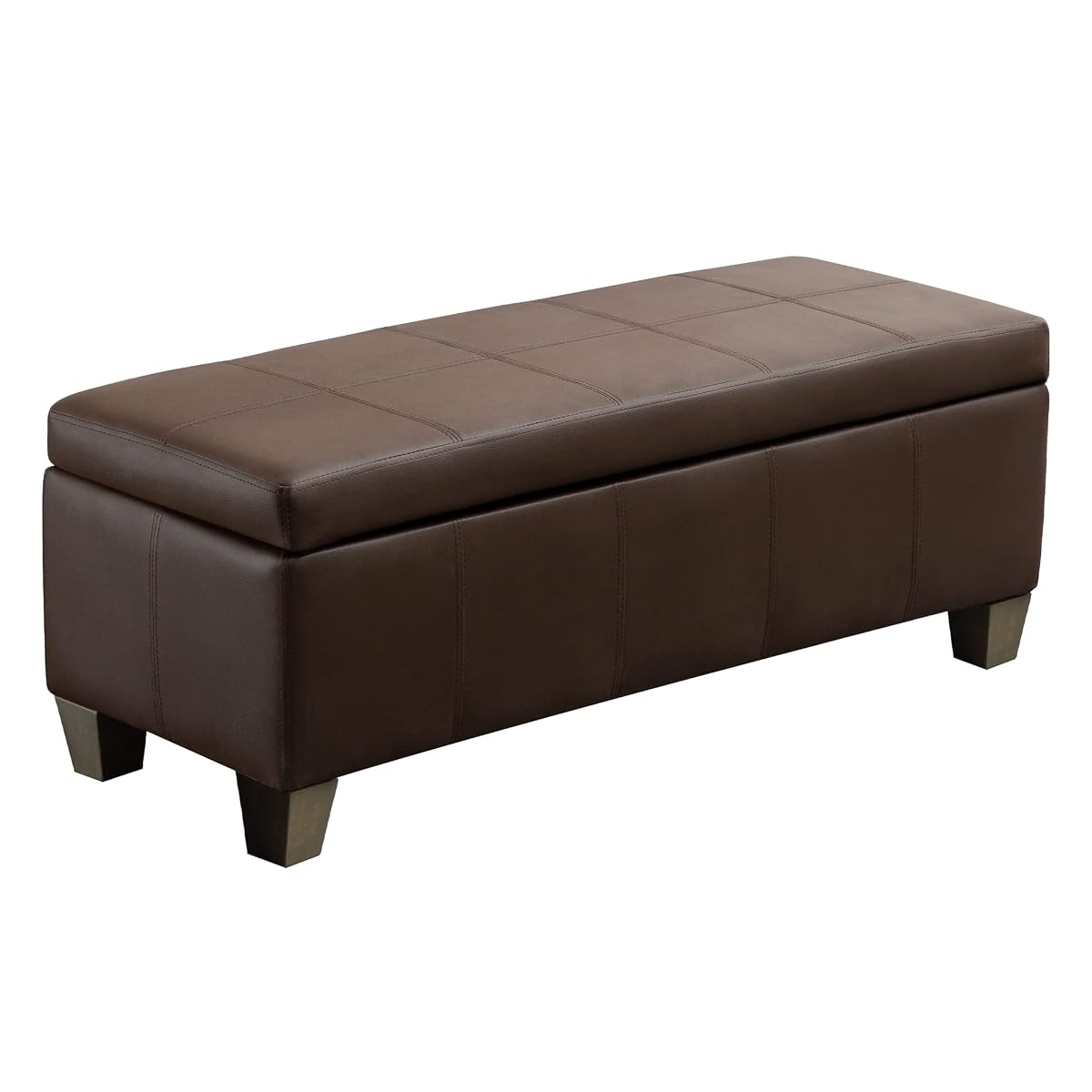 41" Storage Ottoman, Storage Bench with Safety Hinge, Upholstered Synthetic Leather Ottoman Bench for Bedroom, Living Room, Entryway, Hallway, Foot Rest, Support 500lbs, Brown