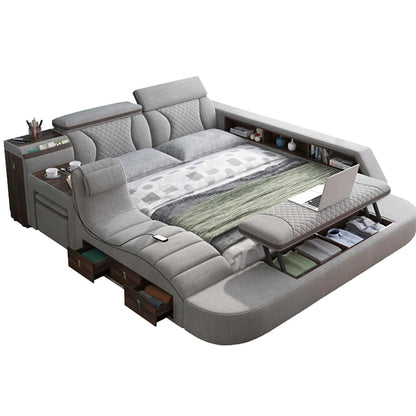 Modern Wooden Queen Bed Queen Size Platform Bed Frame Multifunctional USB