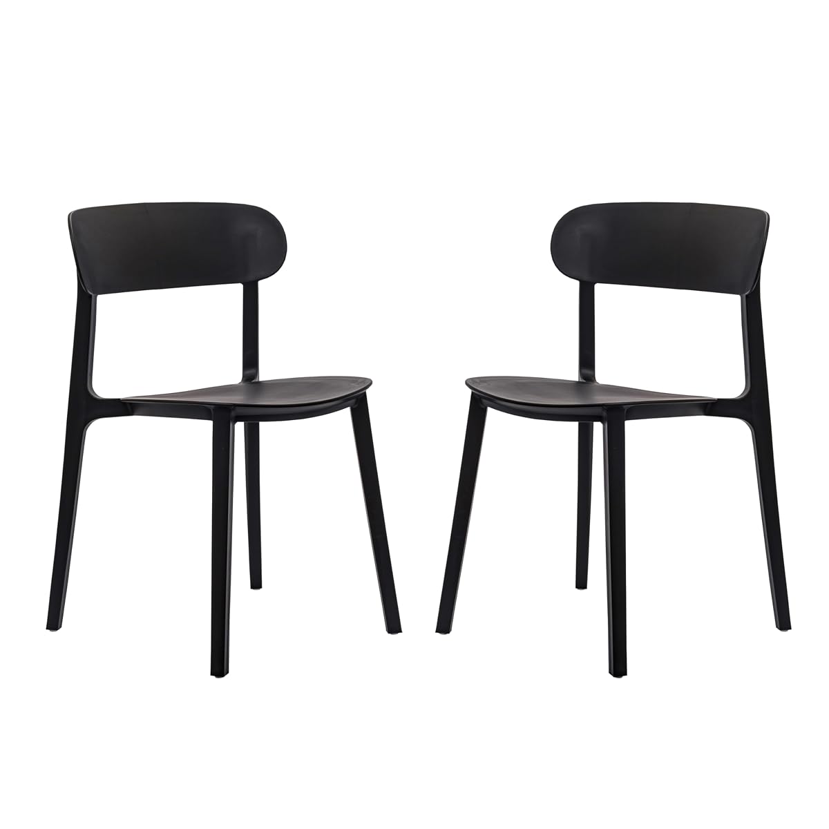 Dover Patio Chair with Curved Backrest and Contoured Seat, Commercial All-Weather Stacking Resin Chair, UV Resistant, Indoor-Outdoor, Black, Set of 2