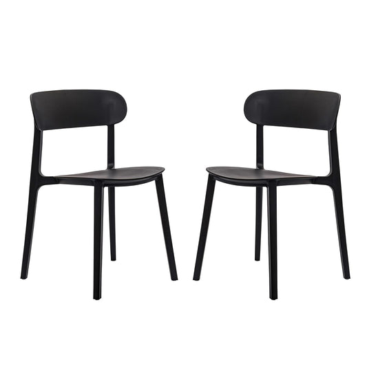 Dover Patio Chair with Curved Backrest and Contoured Seat, Commercial All-Weather Stacking Resin Chair, UV Resistant, Indoor-Outdoor, Black, Set of 2