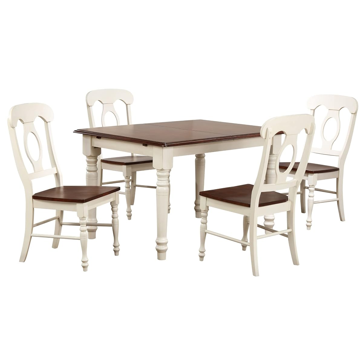 Andrews Dining Set, Medium, Two Size, Distressed Antique White With Chestnut Seat