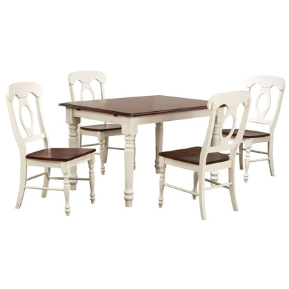 Andrews Dining Set, Medium, Two Size, Distressed Antique White With Chestnut Seat