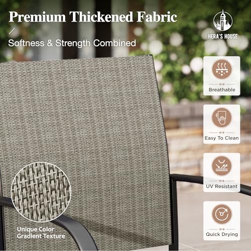 7pc Patio Dining Set, Wood-Like Metal Table, 6 Brown Chairs | 60" rectangular table with umbrella hole. Waterproof, rust-resistant, all-weather for backyard, porch