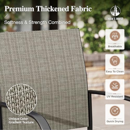 7pc Patio Dining Set, Wood-Like Metal Table, 6 Brown Chairs | 60" rectangular table with umbrella hole. Waterproof, rust-resistant, all-weather for backyard, porch