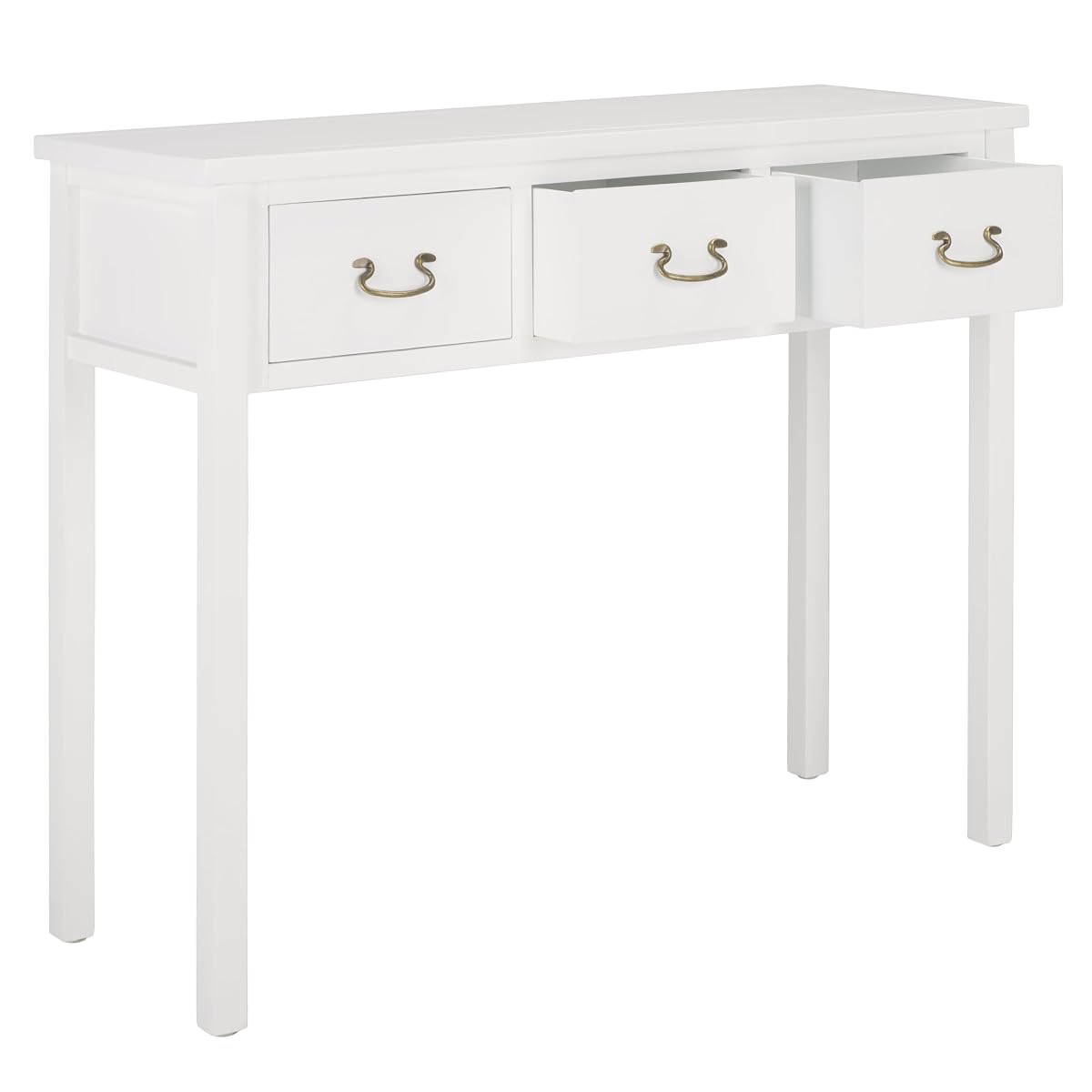 SAFAVIEH Home Collection – Cindy White Console Table with Three Drawers, French Farmhouse Storage Console, Tapered Leg Design (AMH6568C)