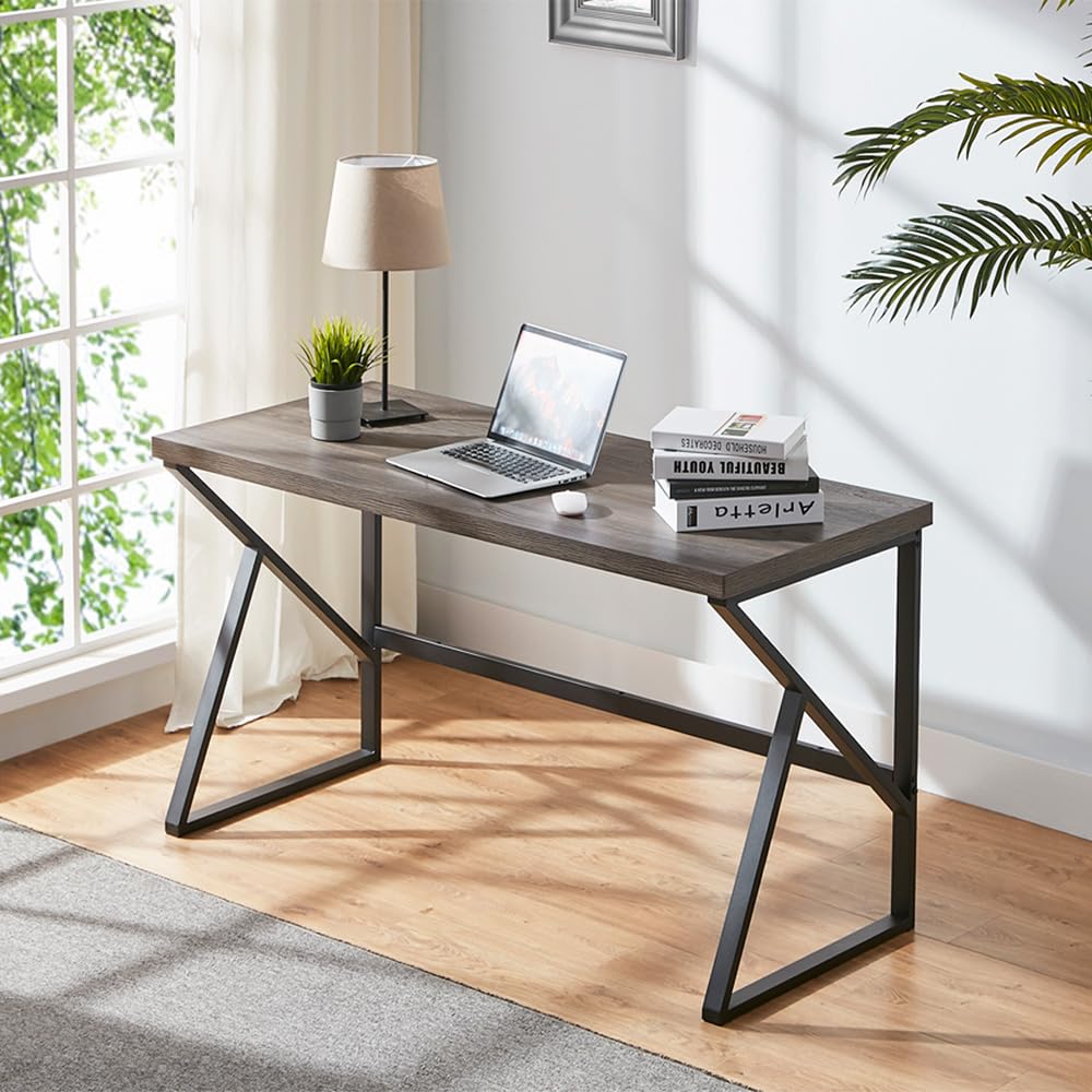 Home Office Desk, Industrial Metal Wood Computer Desk, Gray Oak 47 Inch