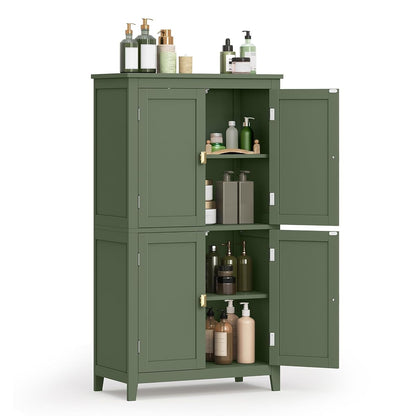 VASAGLE Floor Storage Cabinet, Freestanding Unit, 4 Doors | Adjustable Shelves, 11.8 x 23.6 x 43.3 Inches, for Entryway, Bathroom, Forest Green, UBBC552C01