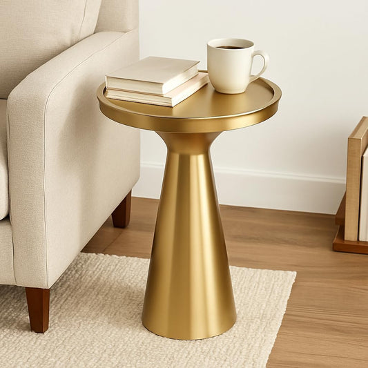 End Table, Side Table, or Small Night Stand - Luxury Marble Accent Table with Sculptural Stacked Base - Contemporary Table Ideal for Bedside, Living Room Spaces, and Entryway Decor - 27" Black & Gold