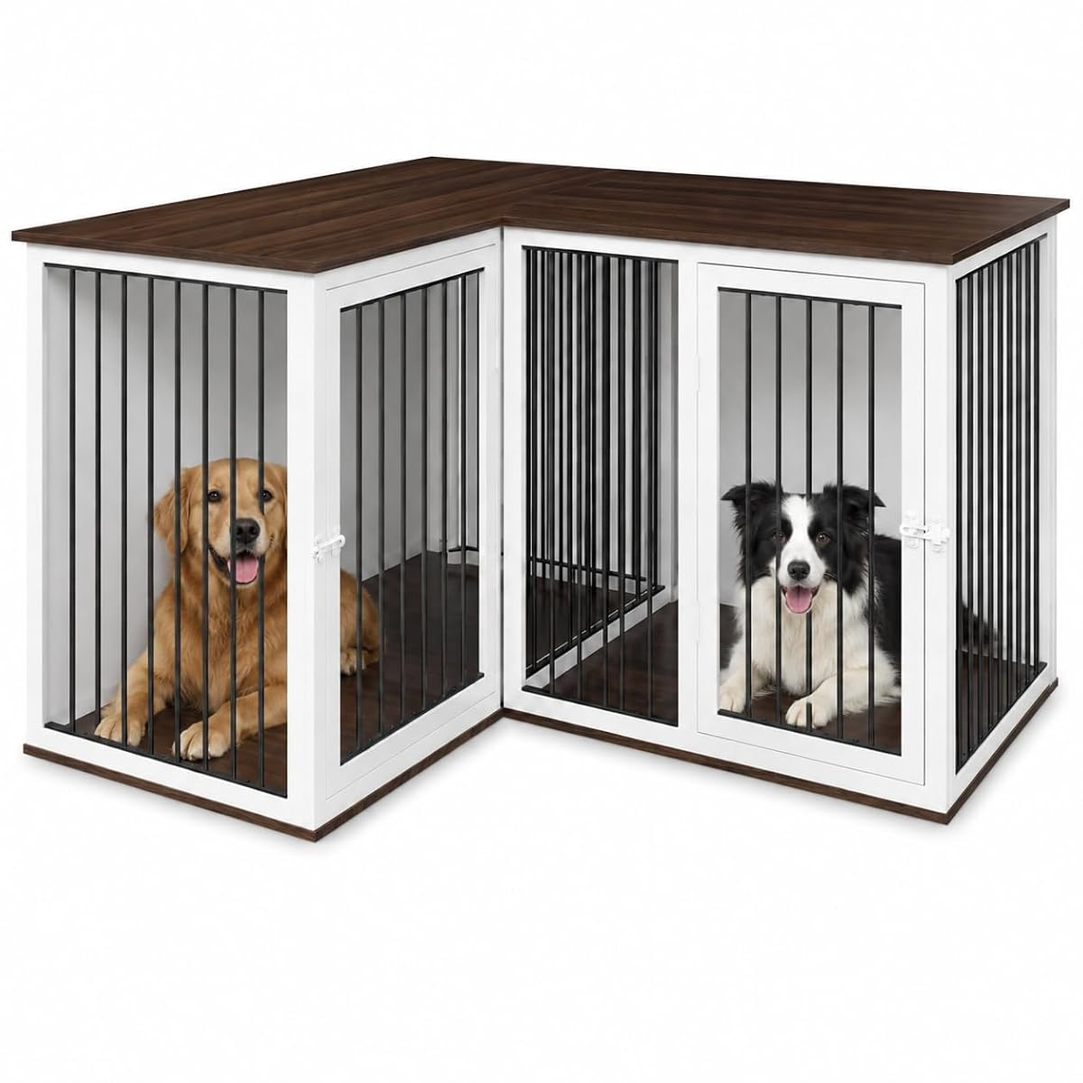 79.1 in L-Shaped Double Dog Crate Furniture for 2 Dogs, White