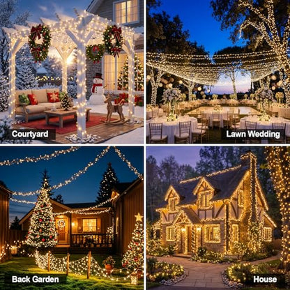 Solar String Lights 2 Pack Total 66FT 200LED Solar Fairy Lights Outdoor Waterproof 8 Lighting Modes Twinkle Lights for Patio, Garden Yard Party Wedding Tree Christmas Halloween Decoration, Warm White