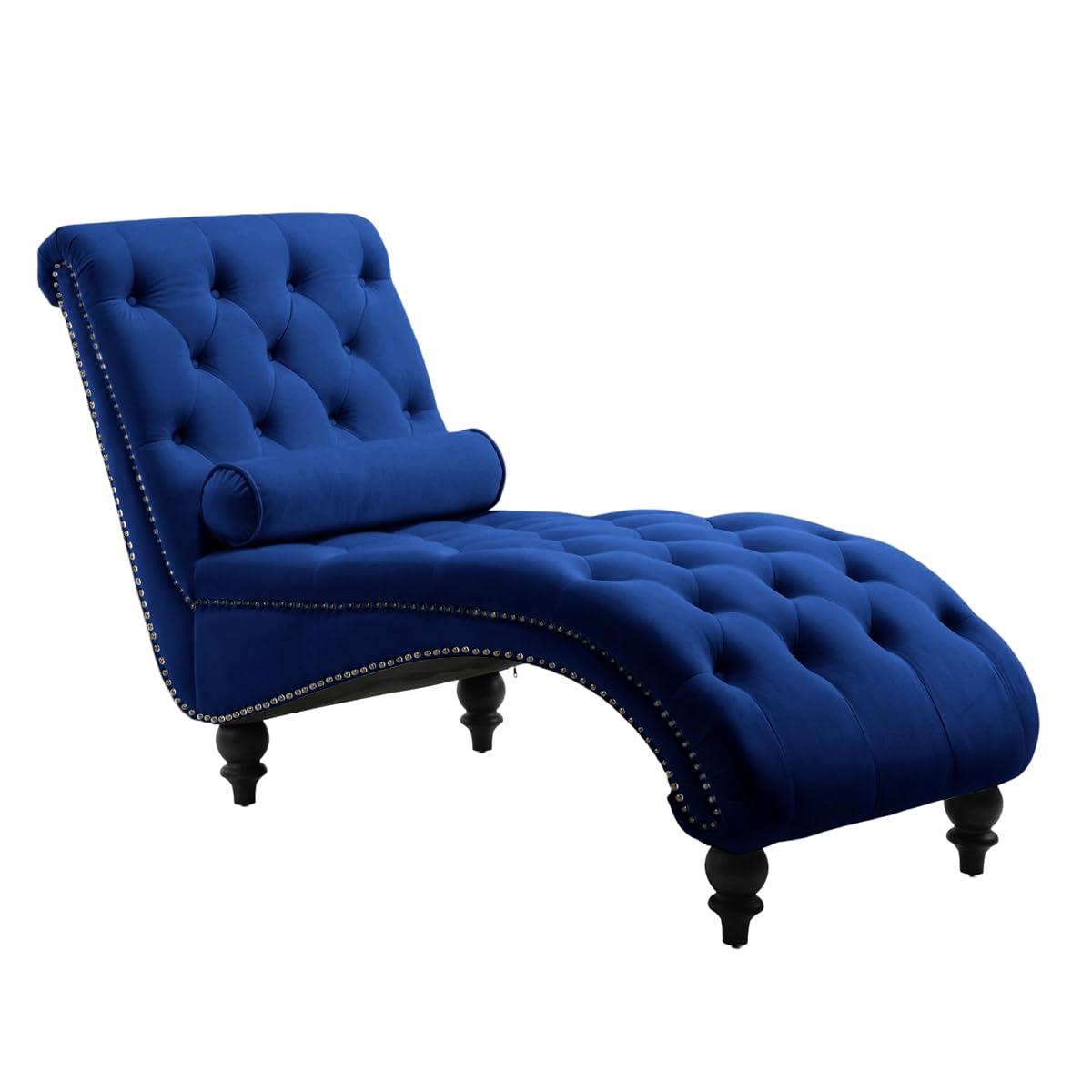 Classical Velvet Button Tufted Chaise Lounge with Pillow & Silver Nailhead Trim