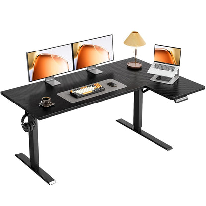 55" Reversible L Shaped Electric Standing Desk, Carbon Fiber Black