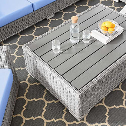 Conway Wicker Rattan 4-Piece Outdoor Patio Furniture Set in Light Gray Light Blue
