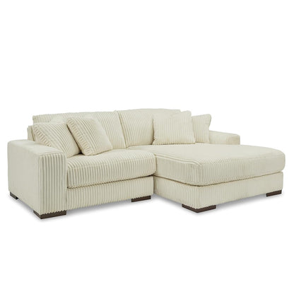 Signature Design by Ashley Lindyn Sectional Couch with Chaise, Cloud-Like Plush Seating, Velvet Upholstery with Cord Texture, Contemporary Living Room Furniture, Ivory, 99"W x 70"D