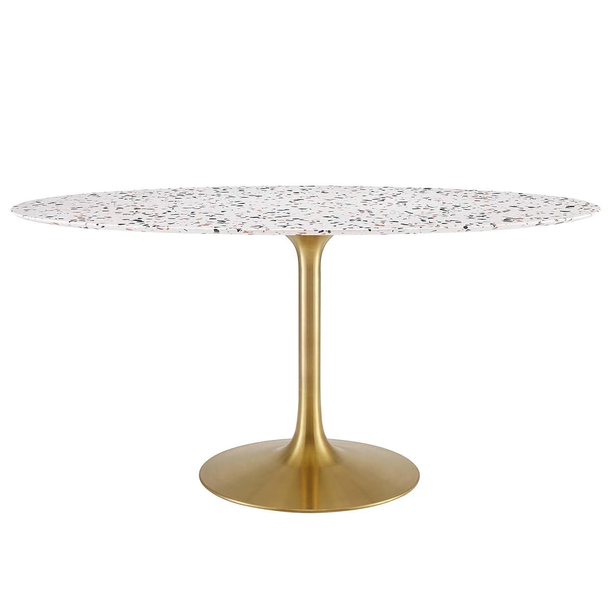 Lippa 60Inch Oval Dining Table Elegant Terrazzo Gold White Finish Modern Kitchen Room Entertaining Home Furniture Quality Stylish Durable Refined Versatile Contemporary