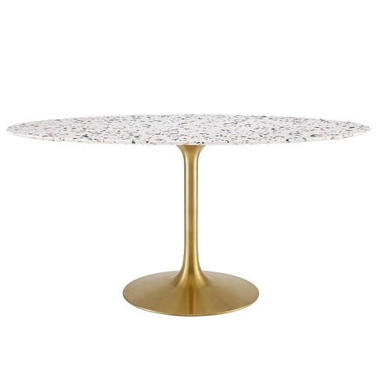 Lippa 60Inch Oval Dining Table Elegant Terrazzo Gold White Finish Modern Kitchen Room Entertaining Home Furniture Quality Stylish Durable Refined Versatile Contemporary