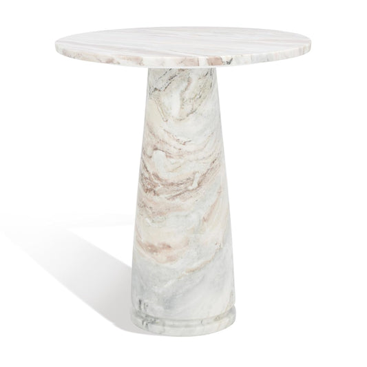 SAFAVIEH Furniture - Valentia Tall Marble Accent Table - White & Brown - Marble Top - Glam Stone Pedestal Design - Ideal for Living Room, Entryway, Dining Room, 20.5" W x 20.5" D x 23.5" H (SFV9703B)
