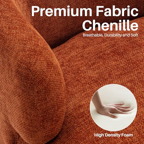 Swivel Accent Chair, Chenille Barrel Chair for Living Room, Cozy Round Boucle Arm Chair, Metal Base for Club Nursery Bedroom, Orange