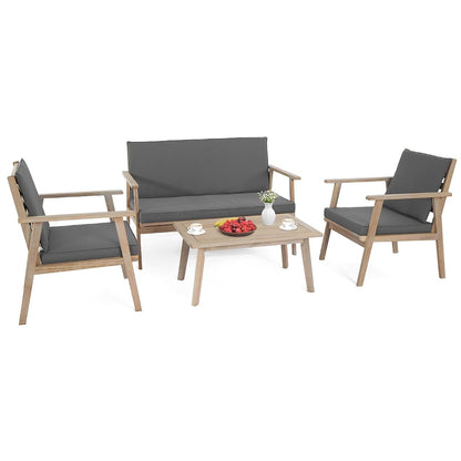 Outdoor Patio Furniture, 4 Piece Acacia Wood Sofa Set w/Coffee Table, Patio Table and Chairs Set for Deck, Balcony, Backyard (Light Natural)