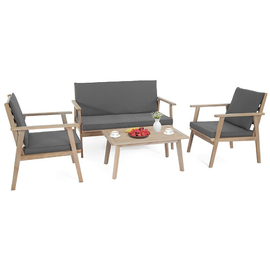 Light natural four piece acacia wood patio sofa set with coffee table
