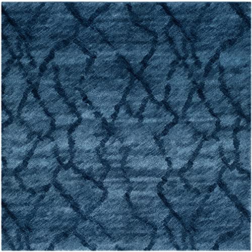 SAFAVIEH Retro Collection Area Rug - 8' Square, Blue & Dark Blue, Modern Abstract Design, Non-Shedding & Easy Care, Ideal for High Traffic Areas in Living Room, Bedroom (RET2144-6570)