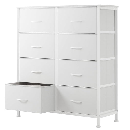 8 Drawer Fabric White Dresser for Bedroom, Tall Double Dresser