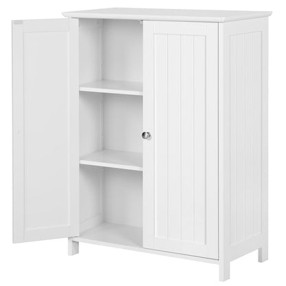Bathroom Floor Cabinet Double Doors Free-Standing Storage Cabinet with Adjustable Shelves, Anti-toppling Design, White