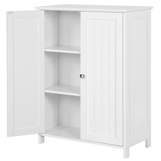 Bathroom Floor Cabinet Double Doors Free-Standing Storage Cabinet with Adjustable Shelves, Anti-toppling Design, White