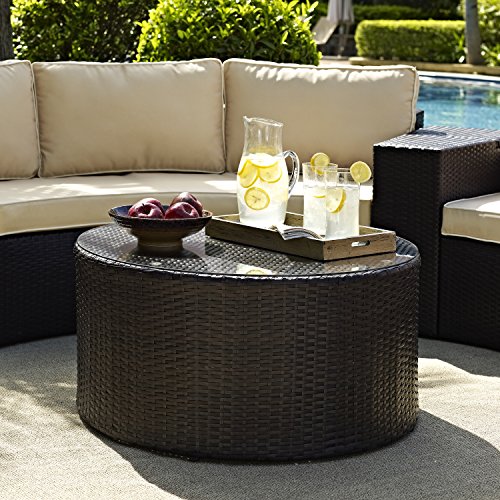 Catalina All Weather Rattan Wicker Outdoor Round Coffee Table for Patio, Deck, Porch, Brown