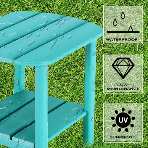 Double Adirondack Side Table, Outdoor Side Tables, End Tables for Patio, Backyard,Pool, Indoor Companion, Easy Maintenance & Weather Resistant(Turquoise)