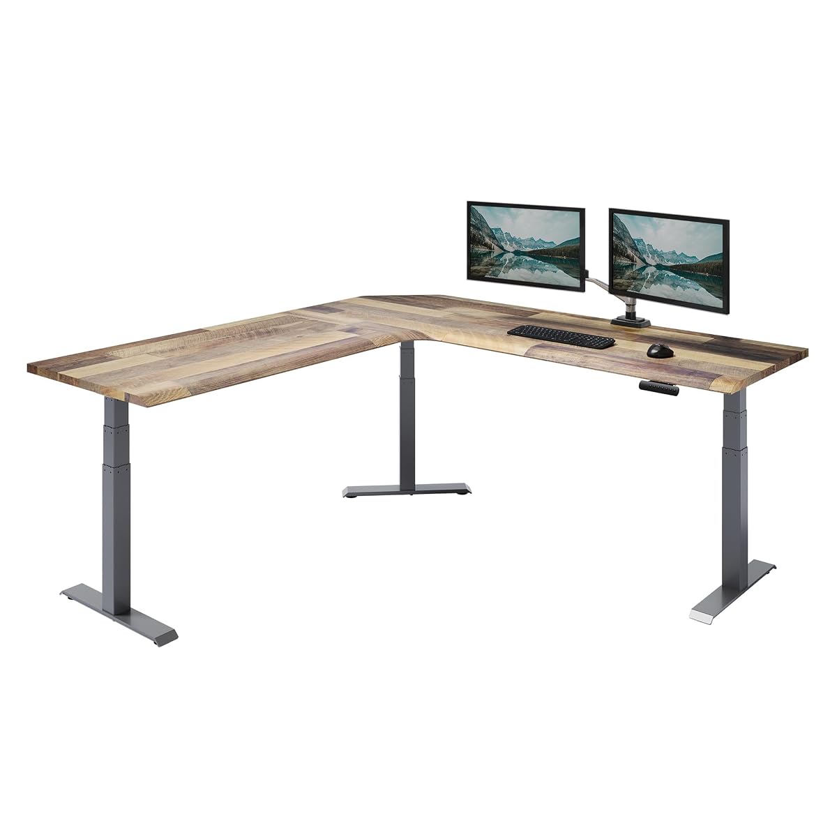 Vari ComfortEdge L-Shape Standing Desk, 80x80, Reclaimed Wood/Slate