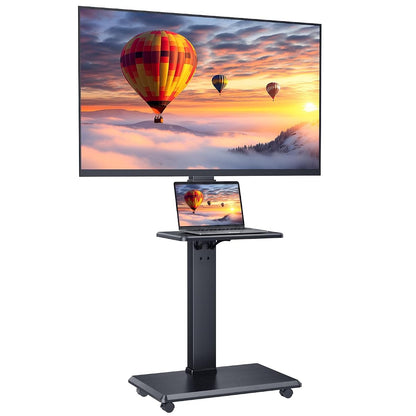 Rolling TV Stand, Mobile TV Cart for 32-75 Inch TVs up to 110 lbs, 18 Adjustable Heights, TV Floor Stand with Swivel Mount & Shelf, Max VESA 600x400mm, TV Stand on Wheels for Bedroom, Office, Outdoor