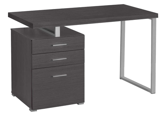 Left or Right Facing 47-Inch Modern Home Office Computer Study Writing Desk with Filing Drawer, 48"L, Grey & Silver