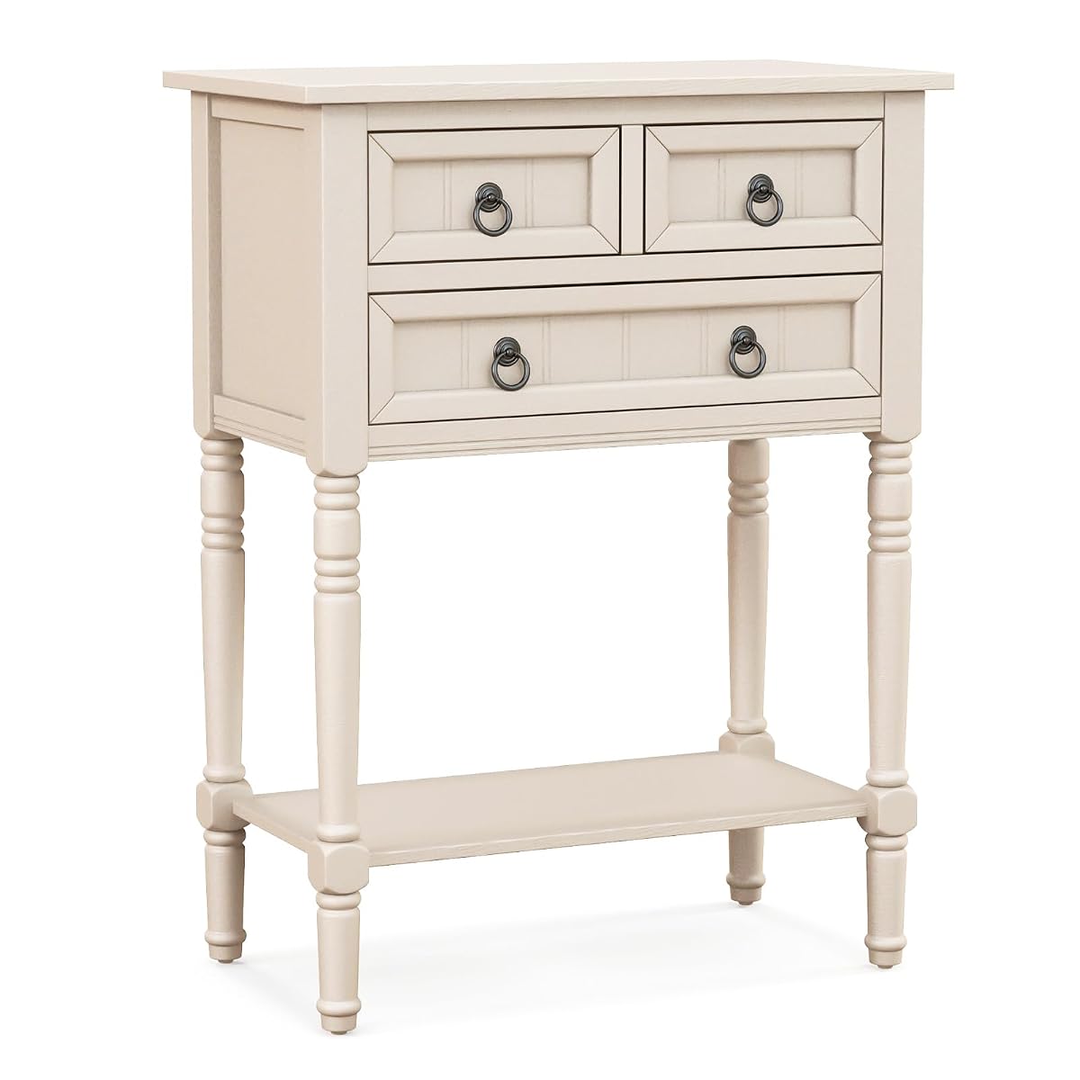 Entryway Table with Storage, Rustic Small Console Table w/ 3 Drawers & Open Bottom Shelf, Skinny Wood Console Table, Narrow Sofa Side Table for Living Room, Foyer, Hallway, Entry Table, Beige