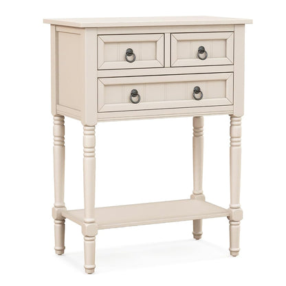 Entryway Table with Storage, Rustic Small Console Table w/ 3 Drawers & Open Bottom Shelf, Skinny Wood Console Table, Narrow Sofa Side Table for Living Room, Foyer, Hallway, Entry Table, Beige