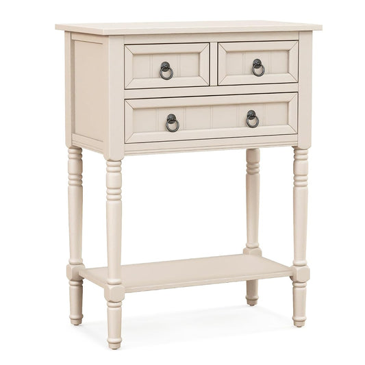 Entryway Table with Storage, Rustic Small Console Table w/ 3 Drawers & Open Bottom Shelf, Skinny Wood Console Table, Narrow Sofa Side Table for Living Room, Foyer, Hallway, Entry Table, Beige
