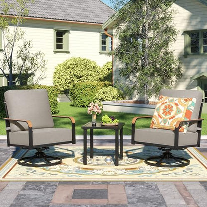 Outdoor Bistro Set, 3 Piece Patio Swivel Glider Rocking Chairs Patio Conversation Furniture Set with 2 Rockers,Metal Table, 6" Thick Cushions for Backyard,Porch,Balcony,350lbs