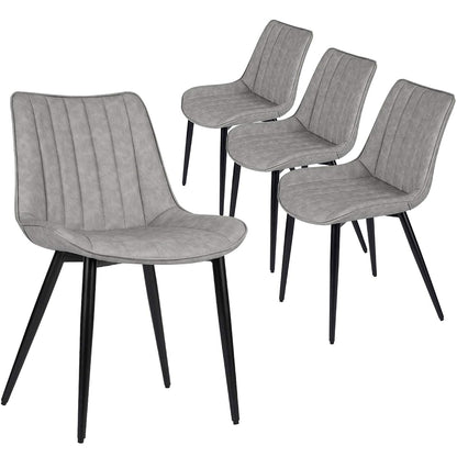 4 PCS Faux Leather Dining Chairs, Mid Century Modern Leisure Upholstered Chair with Metal Legs for Kitchen Living Room Gray