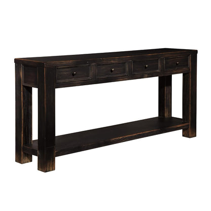 Signature Design by Ashley Gavelston Sofa Table, 64 Inch Console Table with 4 Drawers, Mixed Wood Construction, Behind Couch Storage for Living Room, Weathered Black