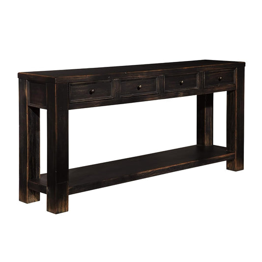 Signature Design by Ashley Gavelston Sofa Table, 64 Inch Console Table with 4 Drawers, Mixed Wood Construction, Behind Couch Storage for Living Room, Weathered Black