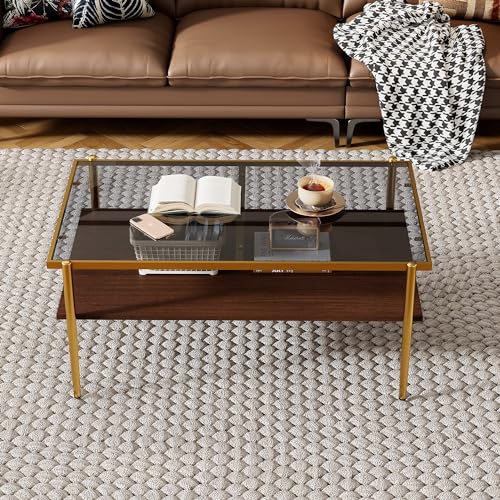 Glass Coffee Table Modern Center Table,Small Coffee Table Sofa Side Tea Table for Living Room,Tempered Glass-top with Metal Frame