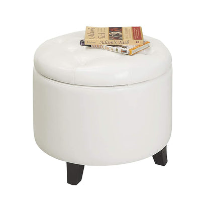Designs4Comfort Round Storage Ottoman 19.75" - Versatile Contemporary Foot Stool for Living Room, Office, Ivory Faux Leather