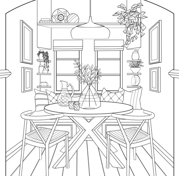Modern farmhouse interior design coloring book, view 5