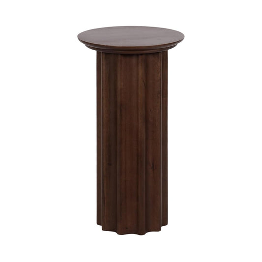 Gierson Modern Wooden Round Side Table; 12 x 12 x 22; Dark Brown; Transitional Scalloped Wood End Table for Use as Bedroom Nightstand or Living Room Accent Table