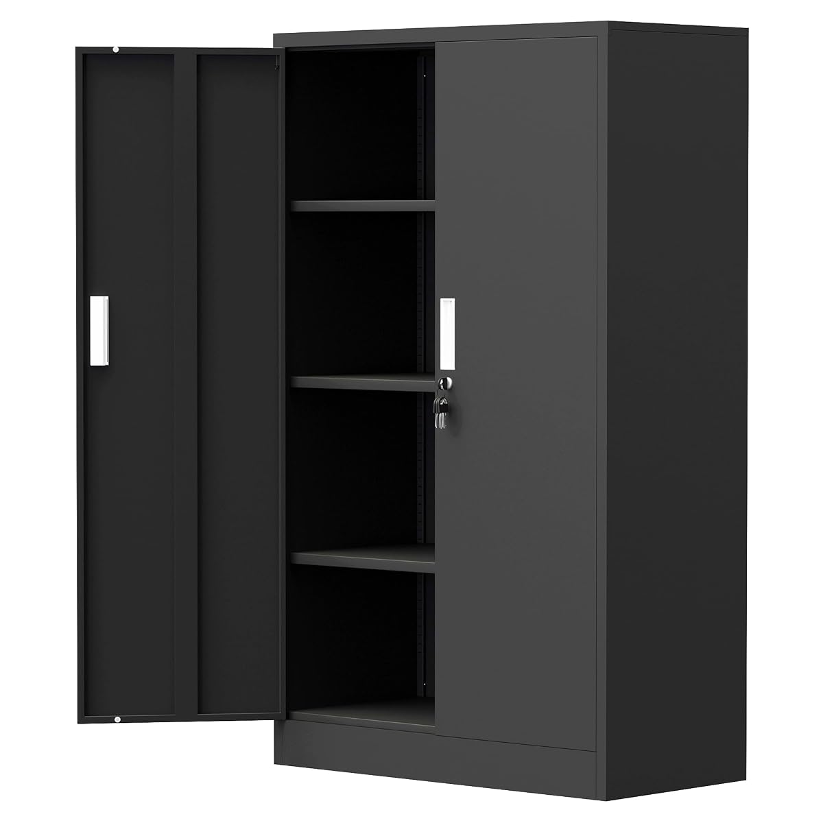 Metal Storage Cabinet with Locking Doors and 3 Adjustable Shelves, Lockable Storage Cabinets for Home Office Garage Kitchen Pantry (Black)