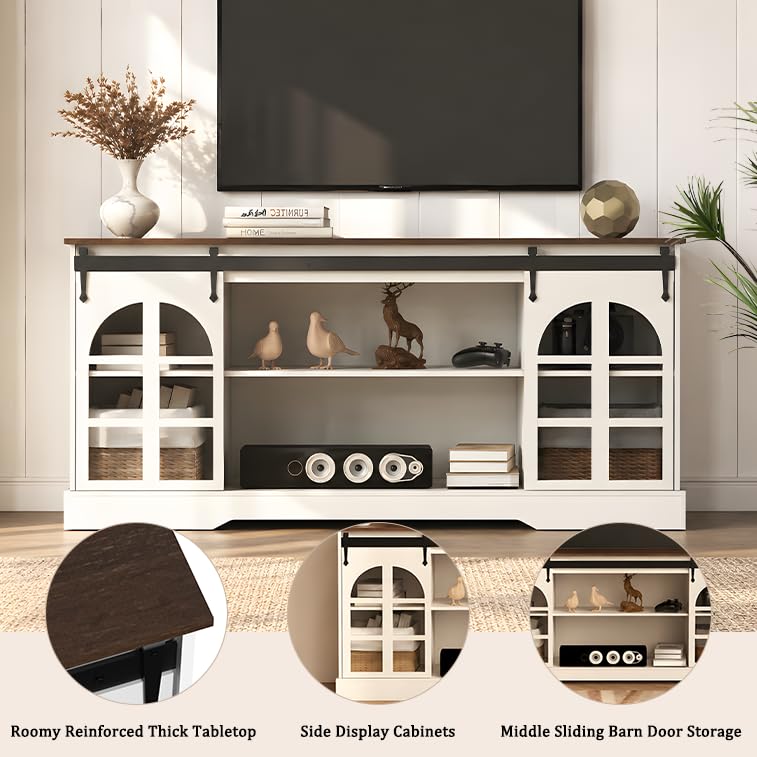 65 Inch TV Stand for Living Room, Farmhouse Entertainment Center, view 5