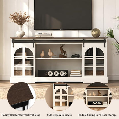 65 Inch TV Stand for Living Room, Farmhouse Entertainment Center, view 5
