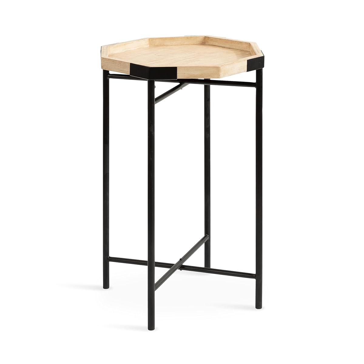 Occonor Two-Tone Octagon Side Table; 16 x 15 x 24; Natural Brown and Black; Transitional Mixed Materials Living Room Table with Resilient Wood and Metal Table Construction