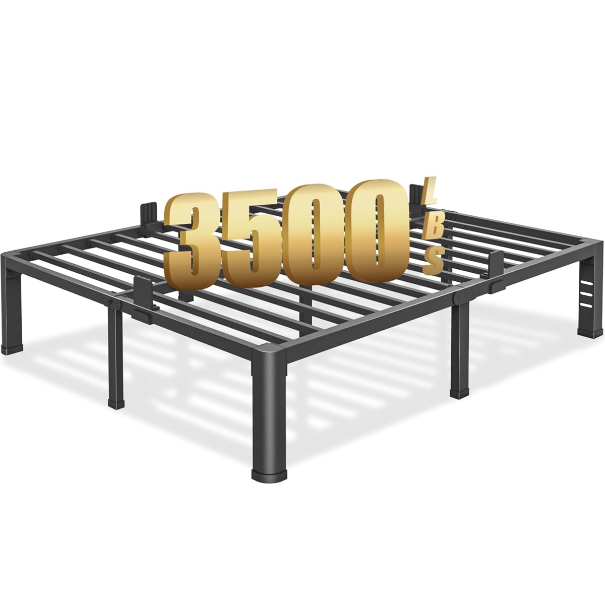 14 inch Full Size Bed Frame with Round Corner Legs and Headboard Hole Mattress